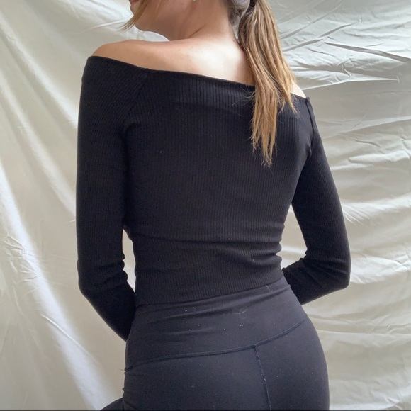 Black Ribbed Off the Shoulder Zara Long Sleeve - Picture 4 of 7